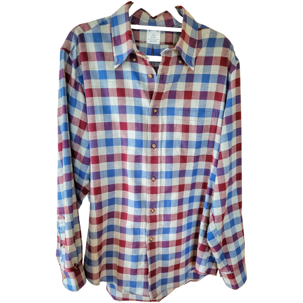 Brooks Brothers // M's Regent Sports Shirt // L // Royal Blue, Grey & Merlot - Picture 3 of 8
